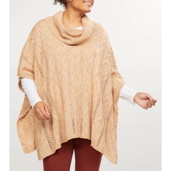 NWT Lane Bryant Tan Cowl Neck Poncho Sweater Sz 14/20 Comfy Cozy Minimalist - Picture 1 of 9